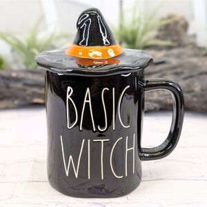 Rae Dunn BASIC WITCH Halloween Black/Orange Ceramic Mug w/ Witch Hat Lid Topper